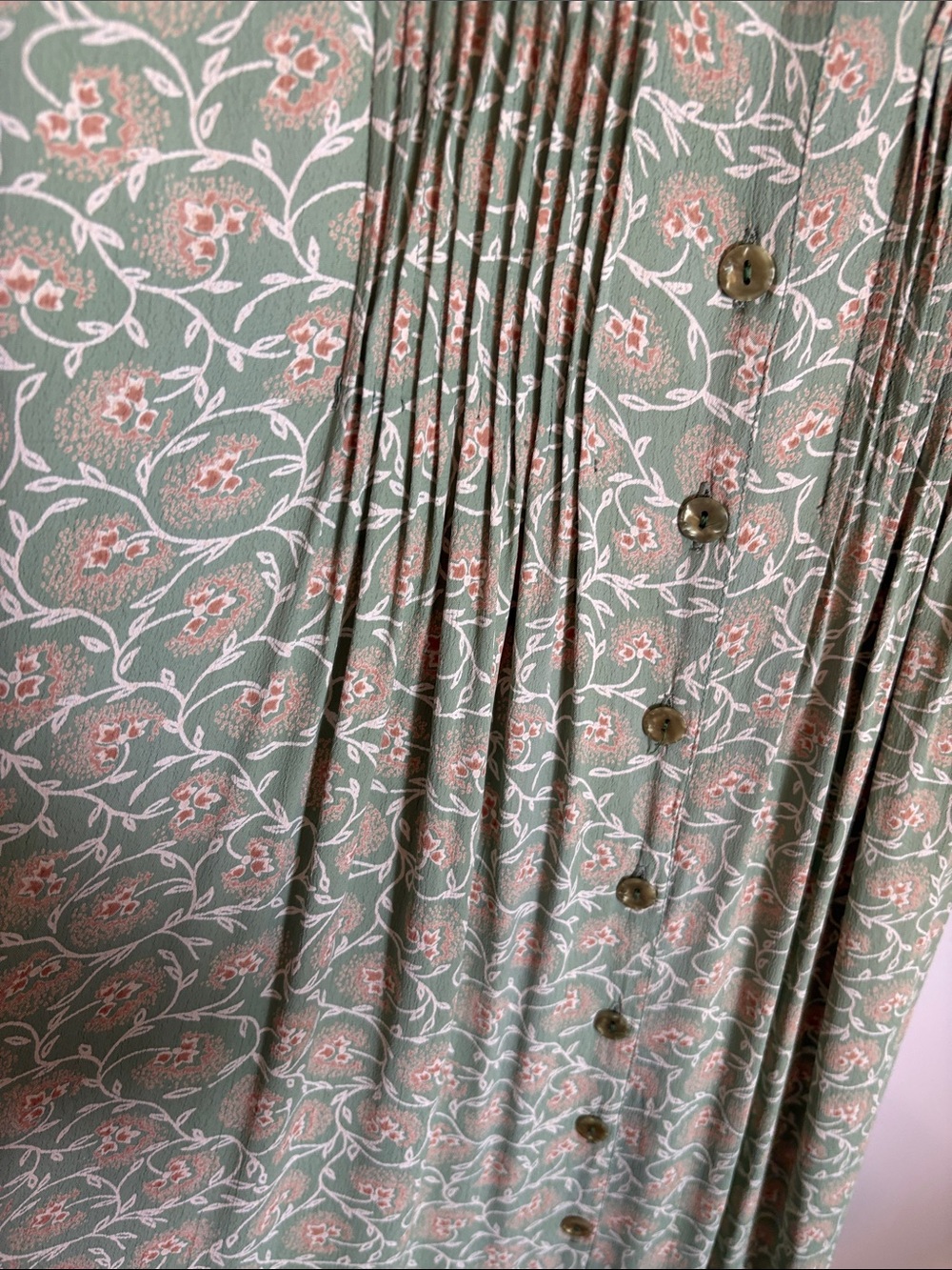 April Cornell Sage Green Floral Pintuck Maxi Dress - Picture 4 of 11
